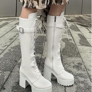 White Knee-High Platform Boots